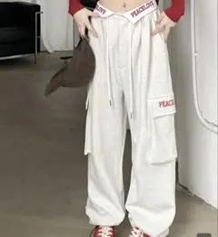 SHEIN スウェットパンツ スウェットカーゴ ロゴ 白 ドロスト ルーズ 韓国