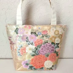 帯リメイクバッグ 菊華花寿文 九百本金弐重織