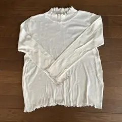 ホワイトリブ編み長袖Tシャツ フリルネック
