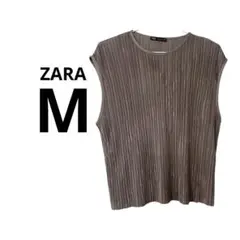 【30%オフセール】美品 ZARA グレージュ プリーツ ノースリーブ M