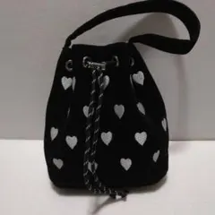 ハート刺繍 ベロアバッグ