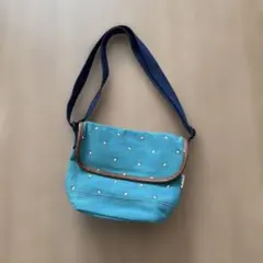青色刺繍デザインショルダーバッグ