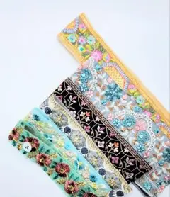 お得✨50cm×1本 30cm×5本　計2mインド刺繍リボンハギレ　no.48
