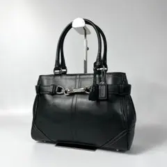 美品 コーチ トートバッグ 肩掛け ハンプトンズ サッチェル オールレザー 黒