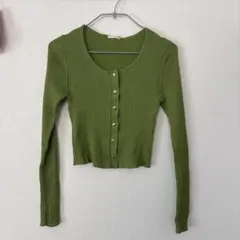 オリーブグリーン リブ編み カーディガン