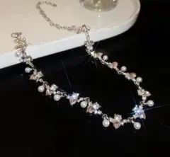 ラウンドハート　エレガントクリスタルパールネックレス　チョーカー