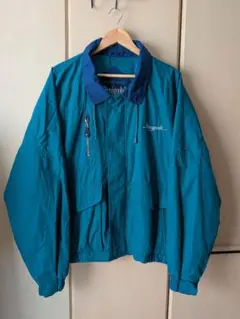 90s ナイロンジャケット　グリーン　ヴィンテージ古着　企業ロゴ　オーバサイズ