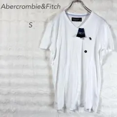 アバクロンビーアンドフィッチ/VネックTシャツ/白/刺繍ロゴ/綿100%/S