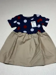 【商品名】 ベビー キッズ ワンピース 90cm ドット柄 ネイビーのサムネイル