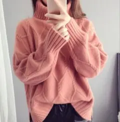 未使用 ピンク タートルネック セーター