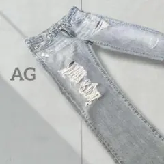 【AG】レディース デニム パンツ ライトブルー スリム ダメージ加工 ジーンズ