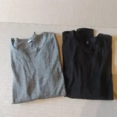 GU XL グレー　 ブラック　ソフトシアークルーネックt 長袖Tシャツ