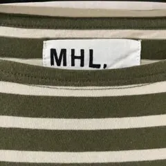 【MHL, 】オリーブグリーンストライプ長袖Tシャツ