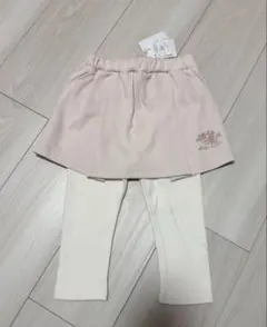 【新品タグ付き】petit main/花刺繍レギ付きスカート/ピンク/80cm