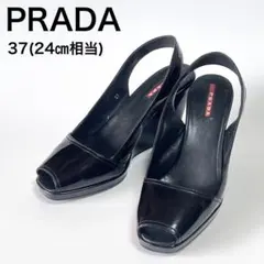 PRADA スクエアトゥ ウェッジヒール 厚底 ミュール サンダル ブラウン