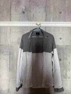 長袖シャツ グレー×ホワイト 切り替えデザイン コットン100%