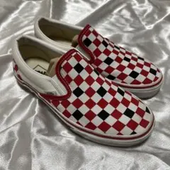 【希少】Vans チェッカー柄 スリッポン 24.0cm 赤黒