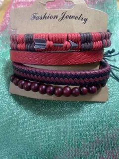 赤と黒のブレスレットセット 4本