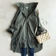 美品▲アーバンリサーチドアーズ//ラミーコットンビックシャツ　カーキ　ゆったり