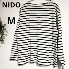 NIDO アイボリーと黒のストライプ ボートネック長袖カットソーのサムネイル