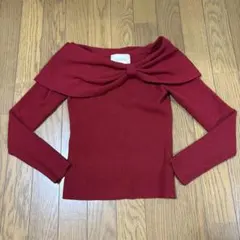 ワインレッド オフショルダー ニットセーター