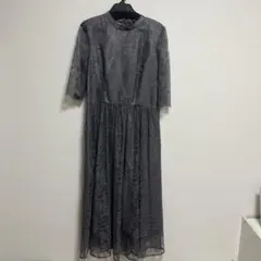 グレー レースドレス 半袖 フレア