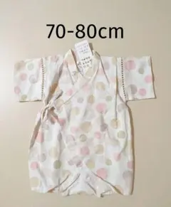 新品 半袖甚平 70-80cm ロンパース ベビー 水玉模様 ドット柄 女の子