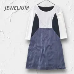 Y5115【ジュエリウム】ワンピース 配色切り替え 白黒紺 上品 スタイルアップ