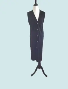 Zara ブラック リブボタンダウン ロングカーディガン ベスト