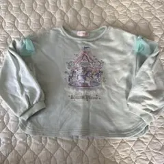 メゾピアノ 110 トレーナー エメラルドブルー 刺繍 ユニコーン