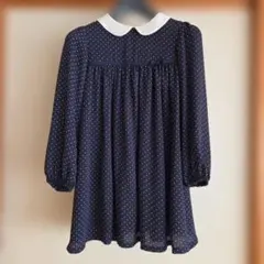 紺 水玉ワンピース キッズ セレモニー フォーマル Lサイズ