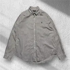 ラルフローレン ライトネルシャツ L 白 茶 チェック ワンポイント6256