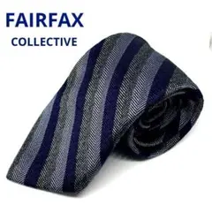 FAIRFAXネクタイ　紺×グレーヘリンボーン/ストライプ　絹100% 手縫い
