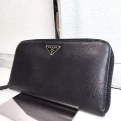 ✨美品✨ プラダ 長財布 ラウンドジップ メタルロゴ サフィアーノ