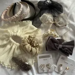 ヘアアクセサリー 12点セット カチューシャ ヘアクリップ シュシュ ピアス