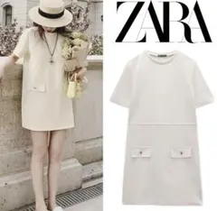 ZARA 薄い黄色 半袖 ひざ丈ワンピース