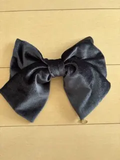 ネイビー ベロア リボン バレッタ