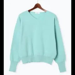 テチチ テラス もちもち ミラノリブ Vネックニット ミントグリーン M