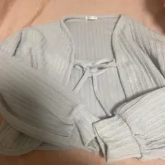 リブ編みライトグレー長袖カーディガン　honeys