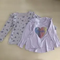 110cm 長袖tシャツ　カットソー　パープル系　紫　花柄　フリル　2枚セット