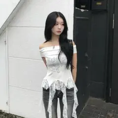 オフショル レース カットソー