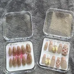 ネイルチップ2セット 花柄 リボン装飾