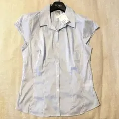 新品未使用　H&M ストライプ 半袖シャツ ブラウス 水色 EUR40 タグ付きのサムネイル