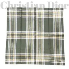 未使用品◎ クリスチャンディオール スカーフ 大判ハンカチ チェック柄 刺繍ロゴ