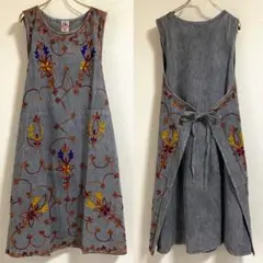 未使用タグ付【刺繍ワンピース風】おしゃれエプロン 体型カバー No214