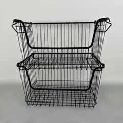 収納ボックス ワイアーバスケットスタッキングかご収納バスケット　2個セット