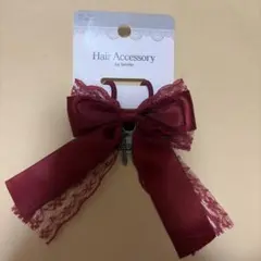 バーガンディ リボン ヘアアクセサリー レトロ