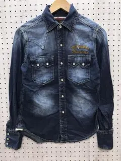 平成 00’s Y2K 古着 ダメージ加工 刺繍 ウエスタン デニムシャツ