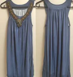 チュニック 膝丈ワンピース ビーズ刺繍 エスニック アジアン 個性的 古着