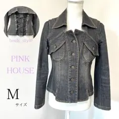 PINK HOUSE レースアップデニムジャケット　フリル　ブラックデニム　Ｍ